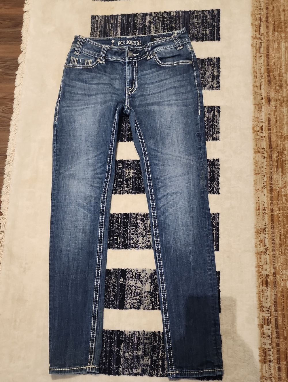 Rock & Roll Denim Women's Blue Mid Rise Skinny Jeans